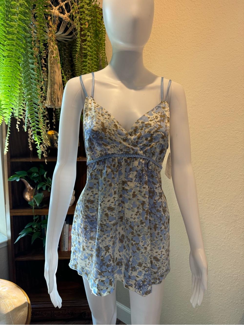 Floral Blue and Gold Satin Cami Top
